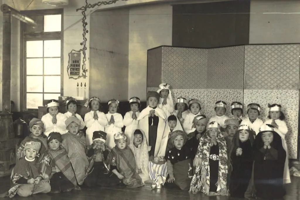 Playing the role of Jesus at the Futaba Kindergarten Christmas part