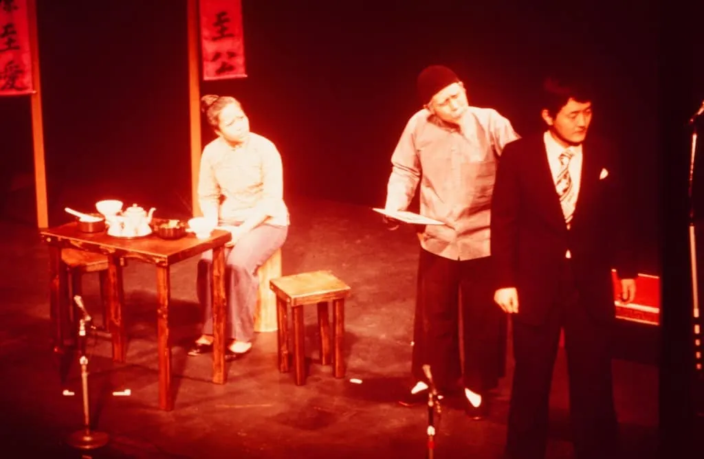 1976 Fujita playing a Japanese doctor in a scene of reconciliation between Japan and China in 'Song of Asia'